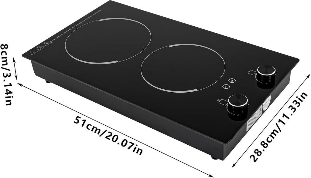 Electric Cooktop - 2 Burner Plug in Portable 110-120V 2100W Electric Cooktop, Built-in & Countertop Ceramic Cook Stove with Knob Control, 9 Power Levels and Overheat Protection