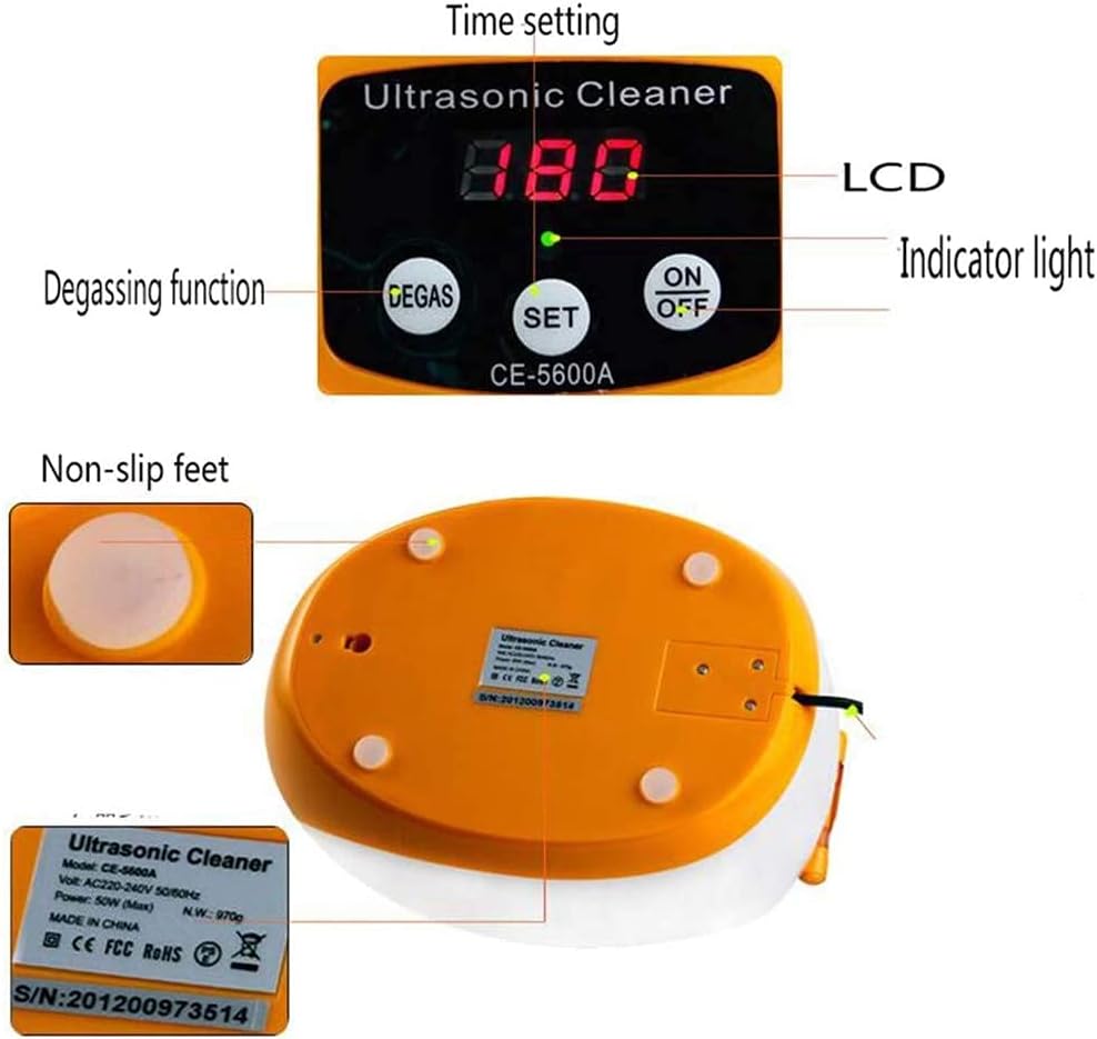 Gaone Digital Ultrasonic Jewelry Cleaning Device Small Household Multifunction Cleaner Stainless Steel Ultrasonic Bathroom Washing Machine Cleaning Tools,Orange