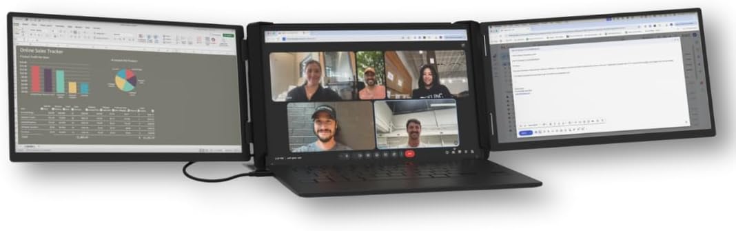 Xebec Tri-Screen 3 Laptop Screen Extender | Portable Monitor for Laptops 13″-18″ | Two 13.3 Inch Displays via One USB-C Cable | Plug and Play | Travel Case Included (Tri-Screen 3 for PC)