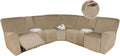 HDCAXKJ Reclining Sectional Couch Covers Velvet L Shaped Sectional Sofa Cover Washable Stretch Soft Corner Recliner Slipcover with Non-Slip Elastic Bottom (5 Seat and 2 Middle Console, Camel)