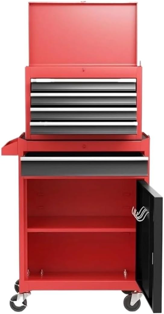 Tool Box Rolling Garage Workshop Tool Organizer with Detachable 5 Drawer Tool Chest, Drawer Liners and Wheels - Tool Organizer Box for Garage, Warehouse & Repair Shop Tool Storage(Red)