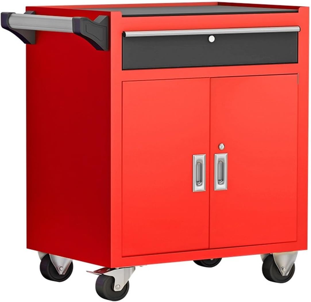 Toolbox Heavy-Duty Mobile Tool Cabinet - Industrial Steel Tool Cart with Wheels and 1 Drawers for Workshop and Repair Tool Box(Red)