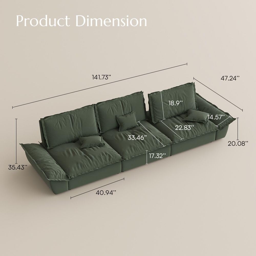 POVISON Oversized Modular Sectional Sailboat Sofa for Living Room with Adjustable Backrest Sectional Couches Large Deep Sofa Set 3 Seats Big Comfy Cloud Couch for House Office