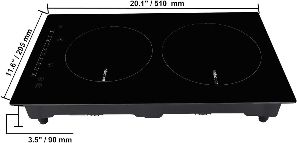 Happybuy Electric Cooktop, 2 Burners, 12'' Induction Stove Top, Built-in Magnetic Cooktop 1800W, 9 Heat Levels, LED Touch Control with Child Lock & Overheat Protection