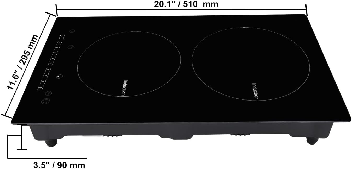 Happybuy Electric Cooktop, 2 Burners, 12'' Induction Stove Top, Built-in Magnetic Cooktop 1800W, 9 Heat Levels, LED Touch Control with Child Lock & Overheat Protection