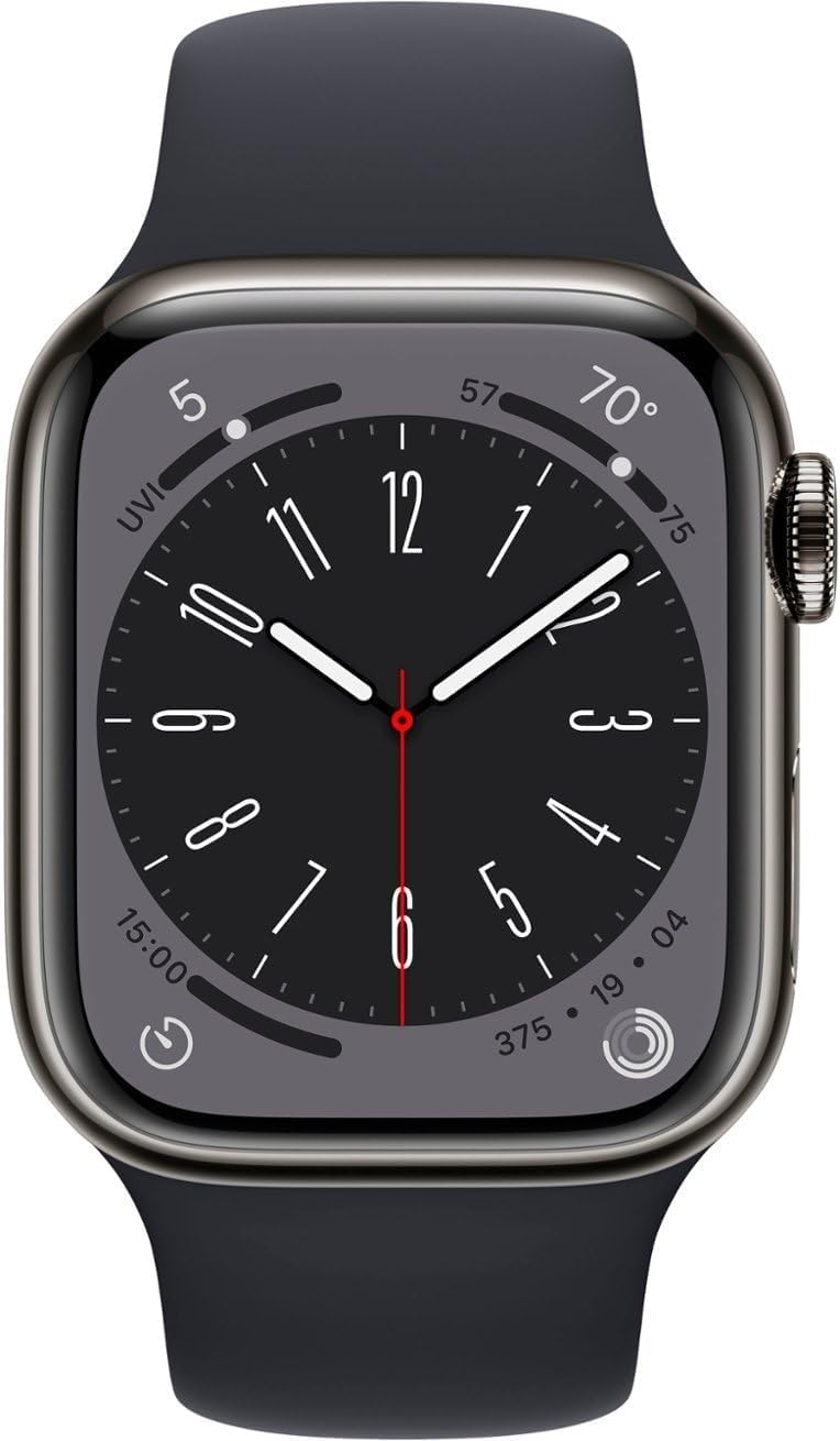 Apple Watch Series 8 [GPS + Cellular, 41mm] - Graphite Stainless Steel with Midnight Sport Band, S/M (Renewed)