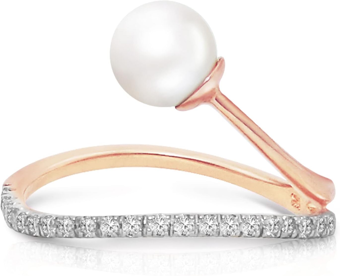 Galaxy Gold GG 14K Solid Yellow Gold Ring with Natural Diamonds and Natural Pearl