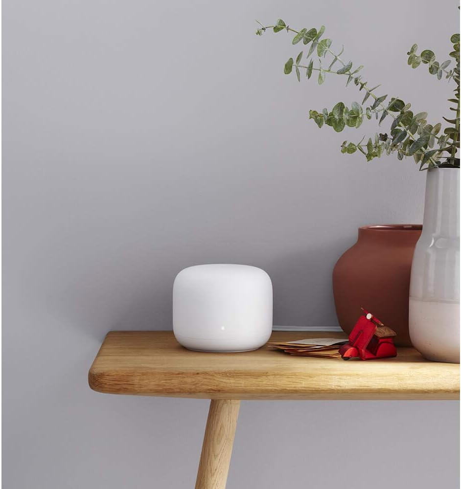 Nest WiFi Router with 1 Point - Mesh for Wireless Internet Wi-Fi Extender Smart Speaker Works and Google Home Systems Snow