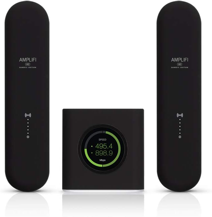 AmpliFi Gamer's Edition WiFi System by Ubiquiti, Seamless Whole Home Wireless Internet, HD WiFi Router, 2 Mesh Points, 4 Gigabit Ethernet, 1 WAN Port, Ethernet Cable, Replaces Router & WiFi Extenders