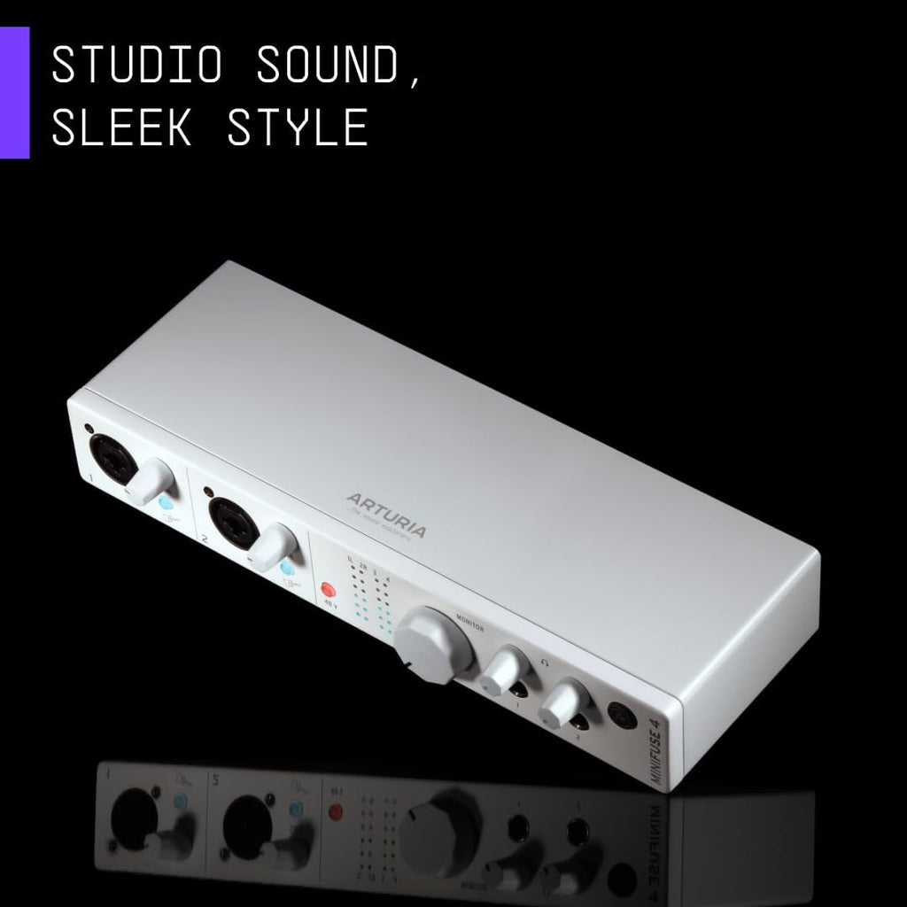 Arturia - MiniFuse 4 - Compact USB Audio & MIDI Interface with Creative Software for Recording, Production, Podcasting, Guitar - White