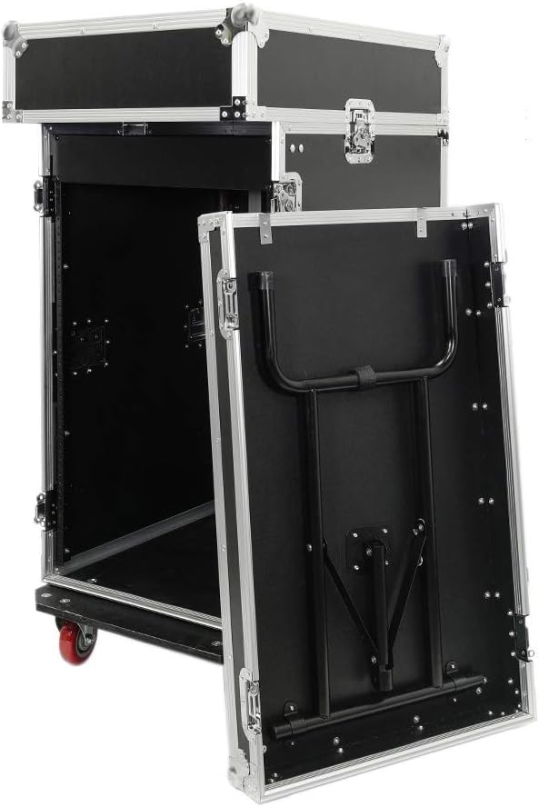 Seismic Audio - SA-PTR-16UCT - 16 Space Pro Audio DJ Road Rack Case with DJ Work Table & Casters - Pro Tour Grade