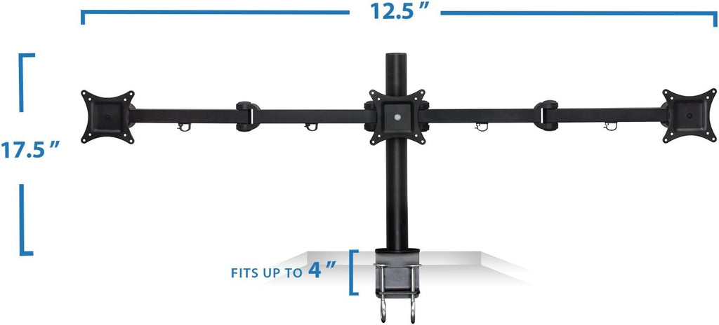 Mount-It! Triple Monitor Mount | 3 Monitor Desk Stand | Fits Three Computer Screens 19 20 21 22 23 24 Inches | C-Clamp Base | Heavy Duty Full Motion Tri Arms | VESA 75 100 Compatible