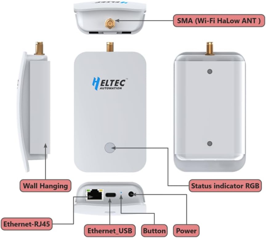Wi-Fi HaLow Dongle IEEE 802.11ah Protocol 1km Ultra-Long-Range Wi-Fi or Ethernet Cable Lower Power Consumption Wireless Network Bridge 902-928MHz (Dongle STA+H7608)