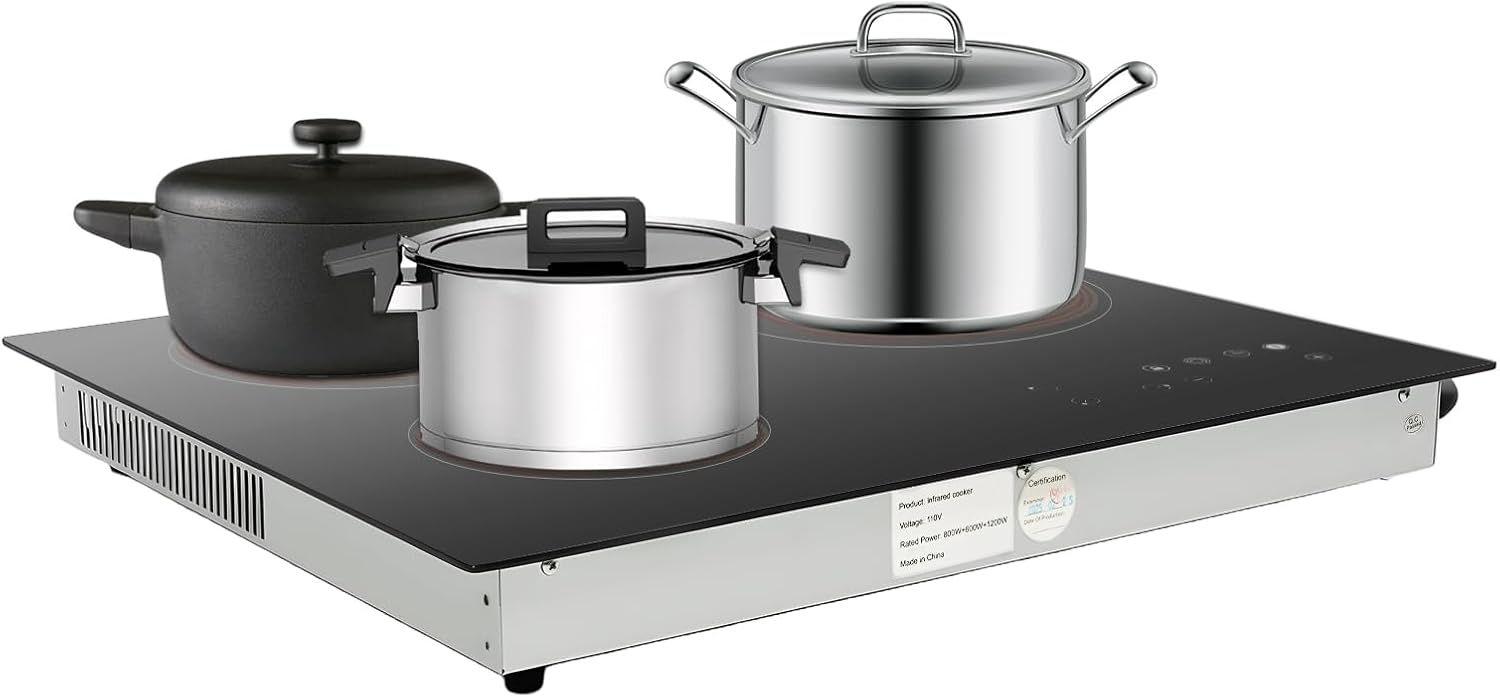 3-Burner Ceramic Cooktop, 24 Inch 2600w 110v Built-In Electric Stove Top Radiant Ceramic Stovetop Sensor Touch Control Countertop Electric Hot Plate w/Anti-Slip Foot Mats for Kitchens Cabins Offices
