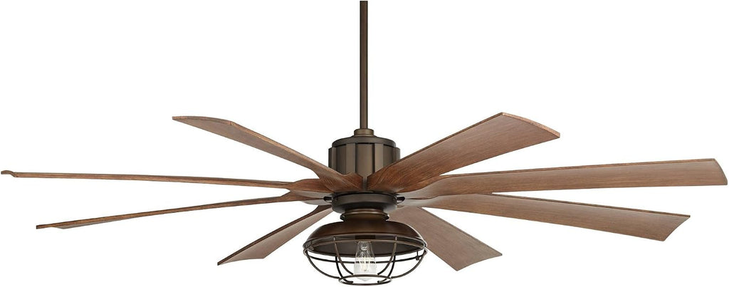 Possini Euro Design 70' Defender Modern Industrial Outdoor Ceiling Fan with LED Light Remote Control Oil Rubbed Bronze Brown Koa Cage Damp Rated for Patio Exterior House Home Porch Gazebo Garage