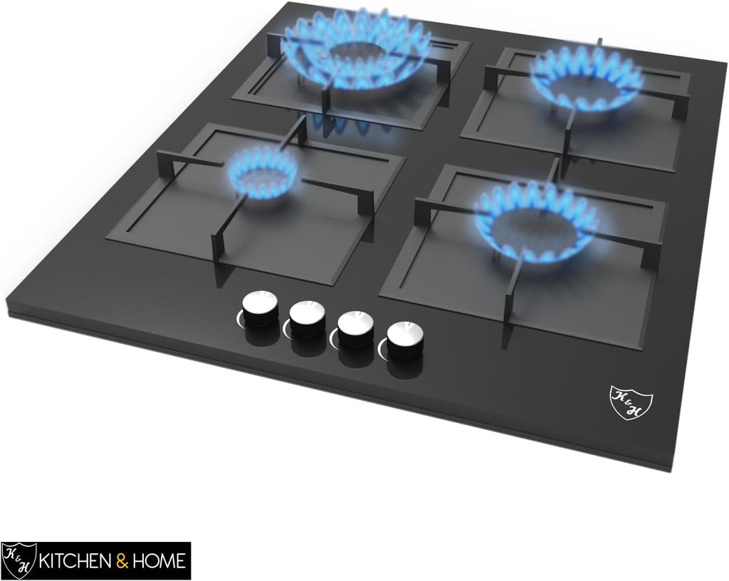 K&H 4 Burner 24 Inch Built-in LPG/Propane Gas Stove Top Glass Surface Cast Iron Cooktop UL/ETL Certified 4-GCW-LPG