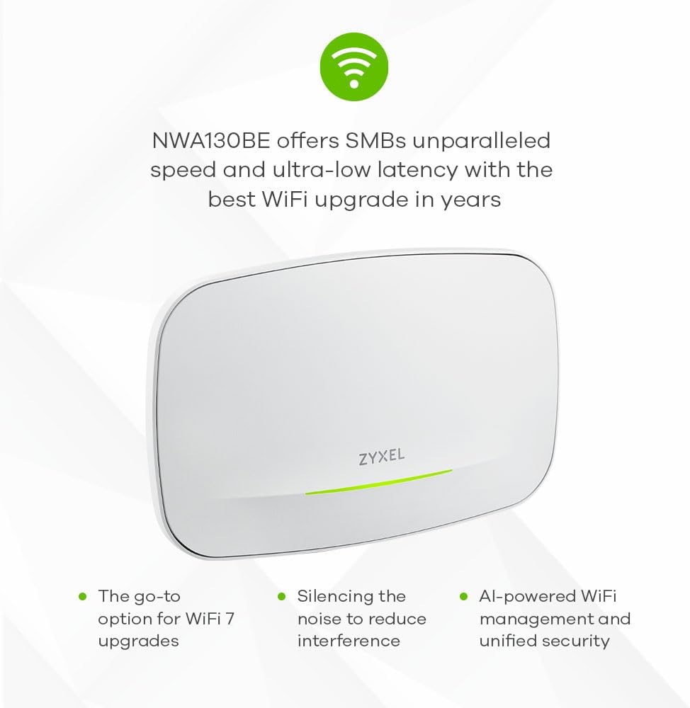 Zyxel WiFi 7 BE11000 Access Point | 2X 2.5G Ethernet Ports | PoE+ | Triple Radio | Mesh | PTP Bridge | Cloud, App or Direct Management | USB C Power (Not Included) | TAA Compliant [NWA130BE]