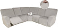 HDCAXKJ Reclining Sectional Couch Covers Velvet L Shaped Sectional Sofa Cover Washable Stretch Soft Corner Recliner Slipcover with Non-Slip Elastic Bottom (5 Seat Recliner Couch, Air Gray)
