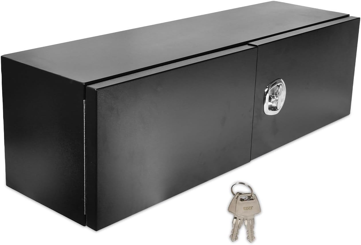 SSN 60'' Inch Black Steel Underbody Truck Box with T-Handle Latch and Barn Door,18 X 18 X 60 Inch Truck Bed Tool Box,Waterproof and Durable Toolbox,for Storage and Organization