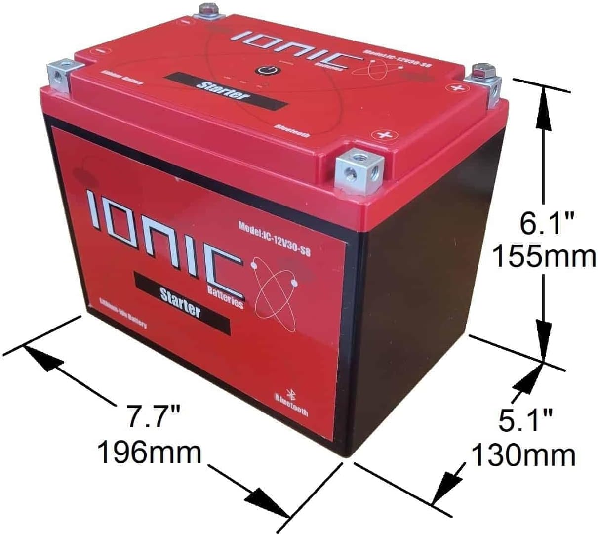 Ionic Lithium 12V Starter Battery for Zero-Turn Lawn Mowers and UTVs - 12V Group U1 Battery with 720CA - Bluetooth Capability - 4.4lbs - IC-12V9-S8-P