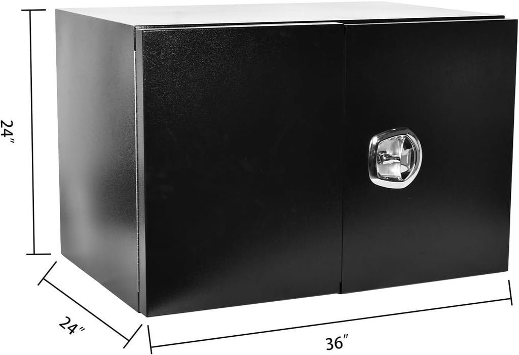 SSN 36'' Inch Black Steel Underbody Truck Box with T-Handle Latch and Barn Door,24 X 24 X 36 Inch Truck Bed Tool Box,Waterproof and Durable Toolbox,for Storage and Organization