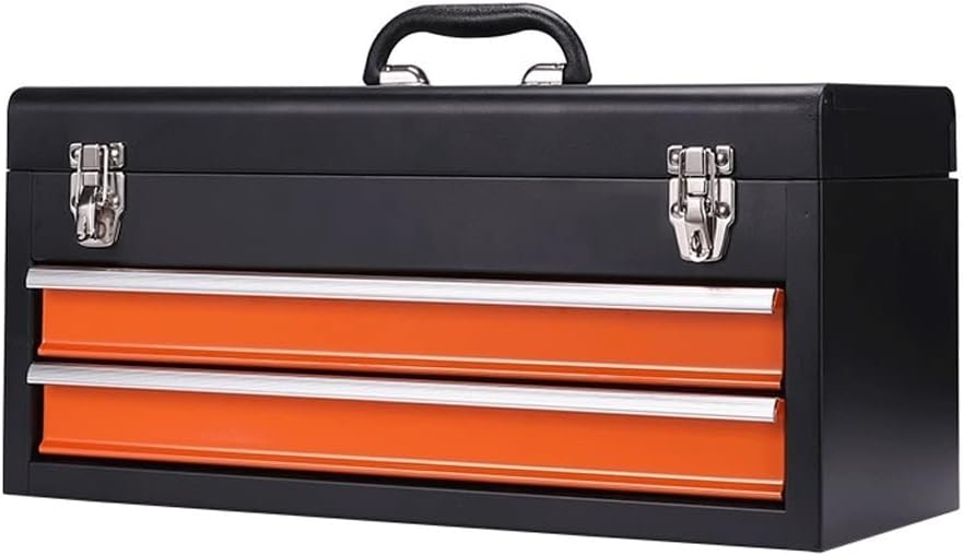 Portable Tool Box Tool Box Organizer Steel Tool Box Drawer Roller Tool Box Household Tools and Storage Metal Box（Orange and Black） Small Parts Box (Size : 2 Drawers)