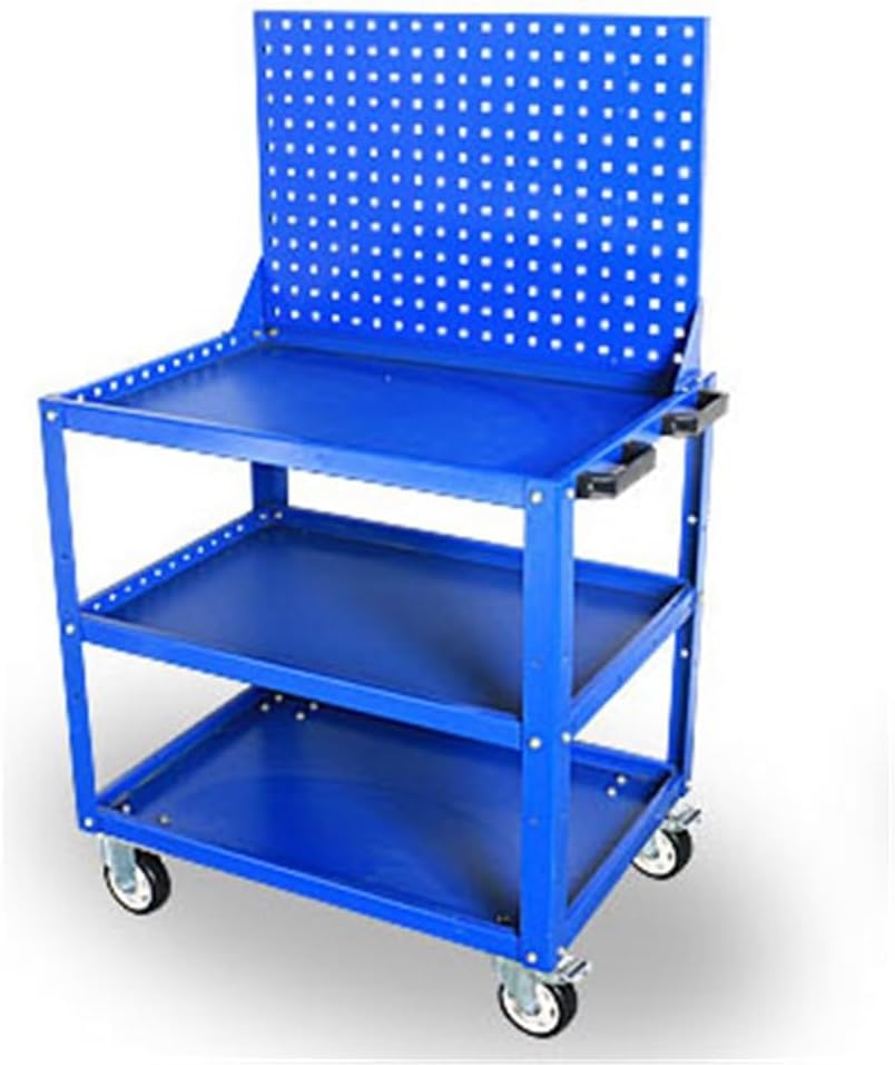 Tool Box ToolCartPlatform,Heavy-Duty, Three-Layer, Increased Thickness, Manual Pushing,Material PartsTurnover,Handling,Tool Rack Tool Storage(Blue)