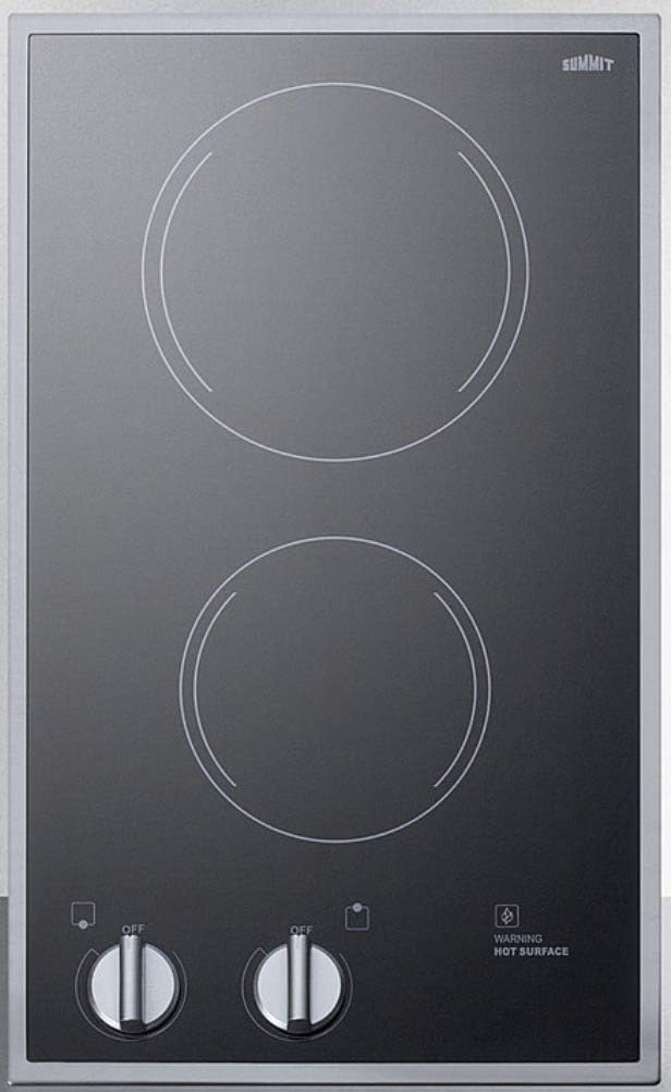 Summit 12' 2 Burner Electric Cooktop. 220/240 Volt Radiant Cooktop, ADA Compliant, Black & Stainless Steel- CR2B22ST