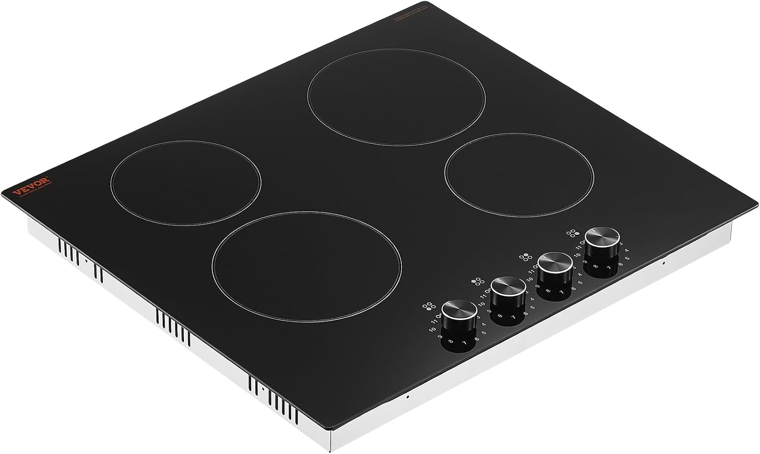 VEVOR Electric Ceramic Cooktop, Built-in Electric Stove Top, with Glass Panel, Knob Control, 11 Heat Levels, for Diverse Cooking Requirements (24inch-4burners/220V)