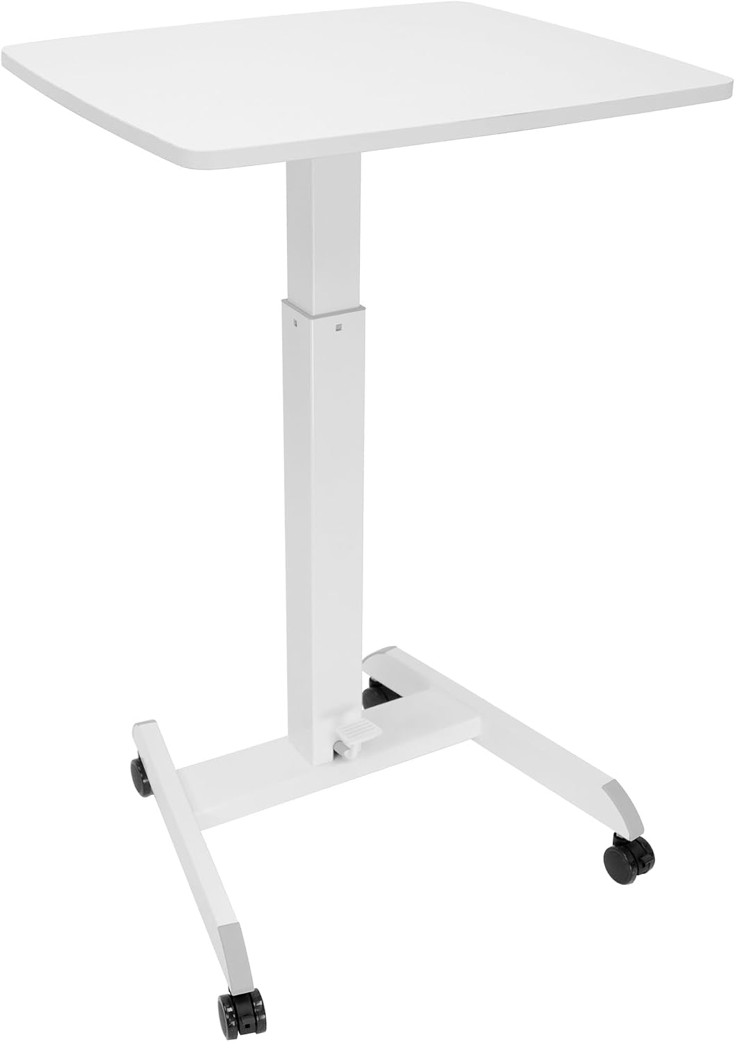 Mount-It! Adjustable Rolling Laptop Desk, Mobile Standing Desk with Wheels, Small Sit-Stand Computer Cart for Home, Office, or Classroom, 29.6–44.2' Height, 23.6'x20.5' Desktop, White