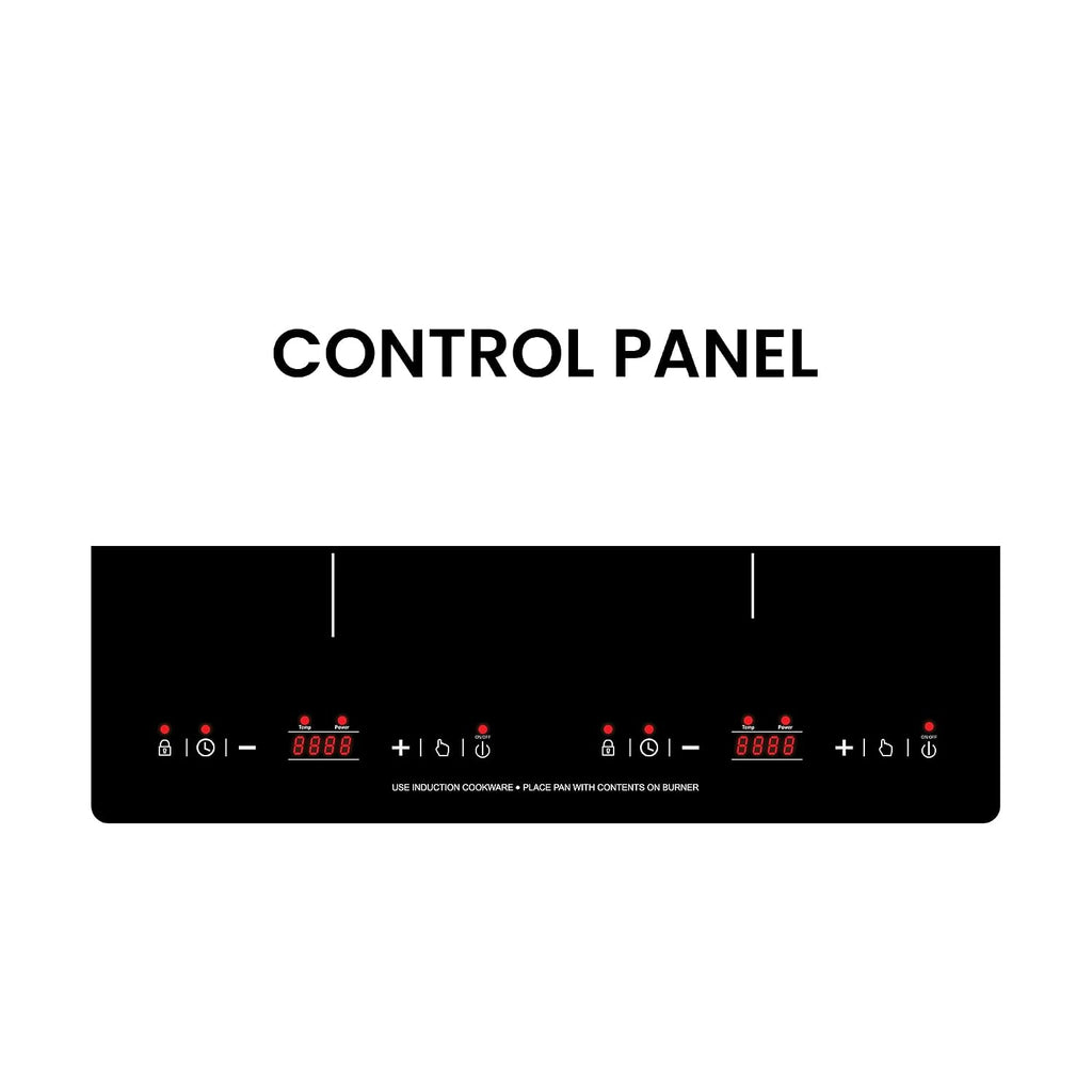 20 in. Horizontal 2 elements Dual Induction Cooktop ceramic glass surface 9 Power Built in/Freestanding 110V Black