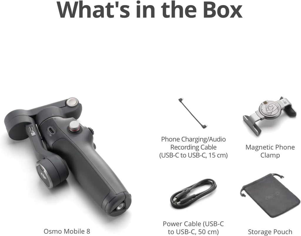 DJI Osmo Mobile 8 Standard Combo, Gimbal Stabilizer for Phone, AI Native Tracking, 360° Pan Rotation, Built-in Extension Rod & Tripod, 10h Battery, Extension Rod, Robust 3-Axis Stabilization