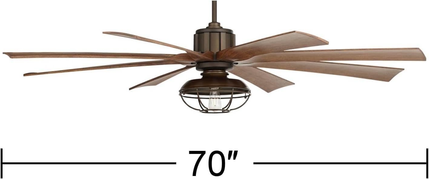 Possini Euro Design 70' Defender Modern Industrial Outdoor Ceiling Fan with LED Light Remote Control Oil Rubbed Bronze Brown Koa Cage Damp Rated for Patio Exterior House Home Porch Gazebo Garage