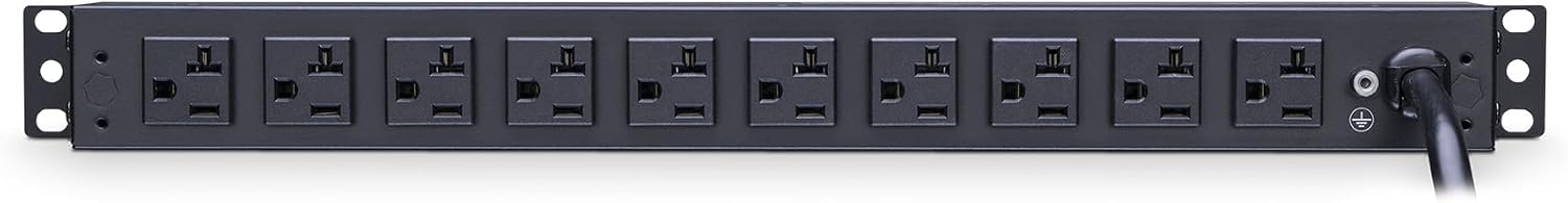CyberPower RKBS20ST4F10R Rackmount PDU, 20A, 120V, 10 ft Cord, 1U, 14 NEMA 5-20R Outlets, Circuit Breaker, Black