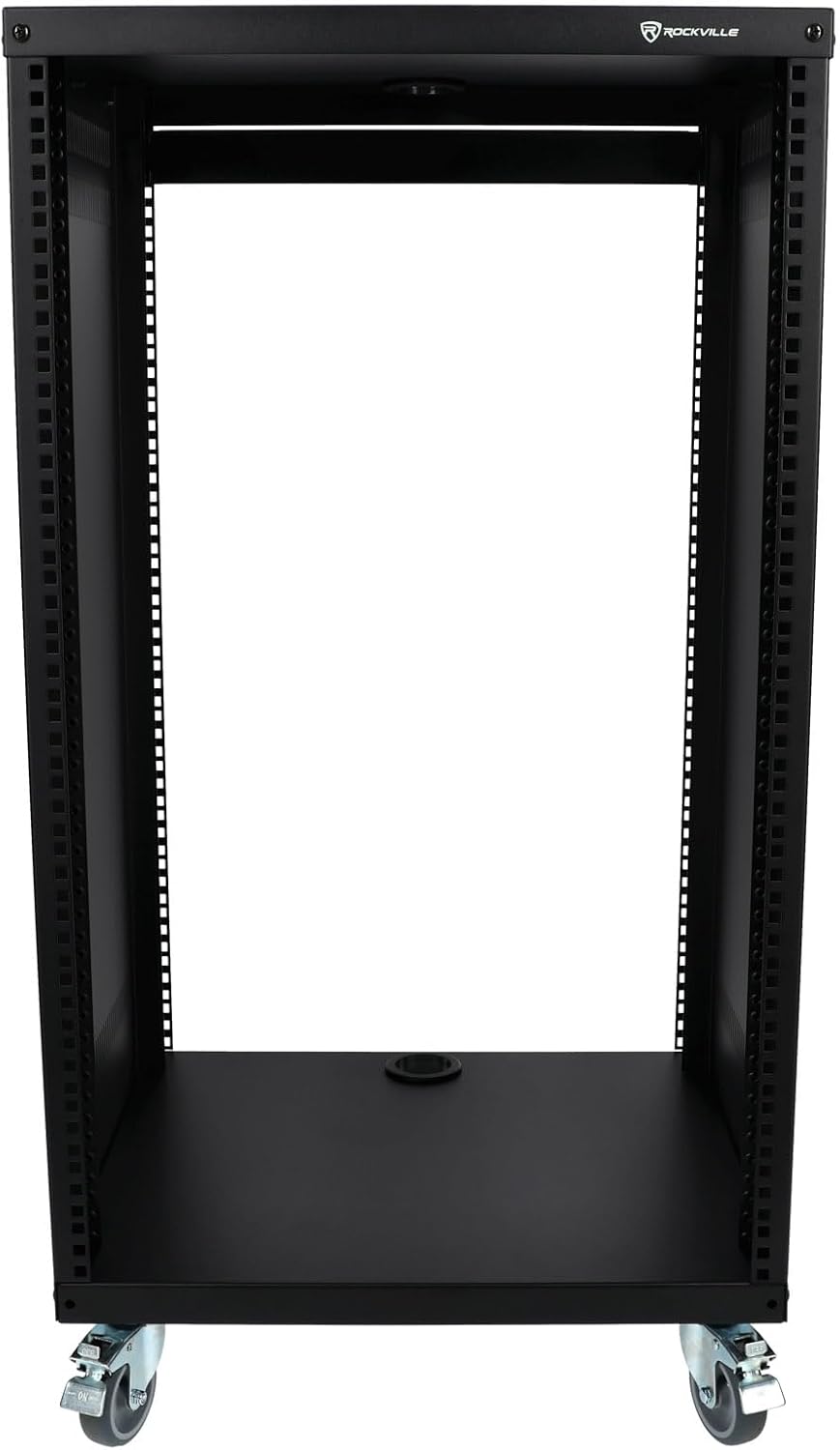Rockville RR18U 18U Live Sound/Recording Studio Rack Case with Wheels, Reversible Rack Rails, Front & Rear Mounting, Cable Management Ports, 440lb Capacity