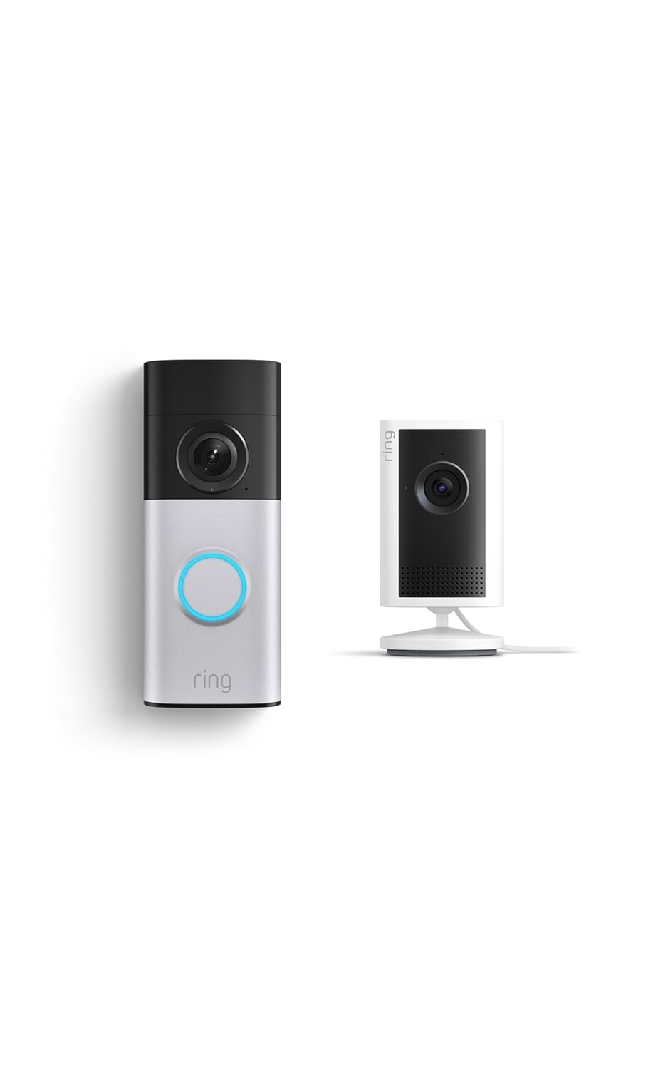 Ring Wired Doorbell Plus (Newest Model), Nickel Silver with Indoor Cam Plus (Newest Model), White