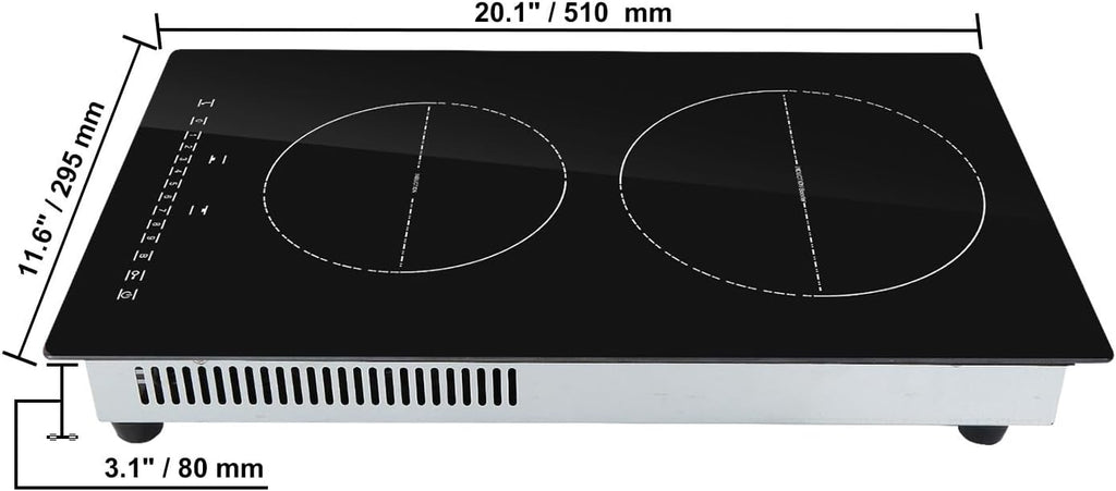 Happybuy 12' Electric Cooktop, 2 Burners, 3000W Induction Stove Top, Built-in Magnetic Cooktop, 9 Heat Levels, LED Touch Screen with Child Lock & Over-Temperature Protection