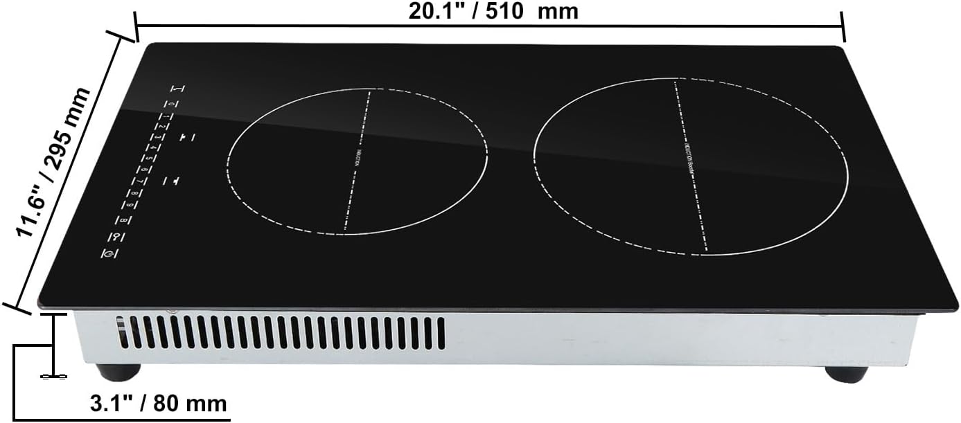 Happybuy 12' Electric Cooktop, 2 Burners, 3000W Induction Stove Top, Built-in Magnetic Cooktop, 9 Heat Levels, LED Touch Screen with Child Lock & Over-Temperature Protection
