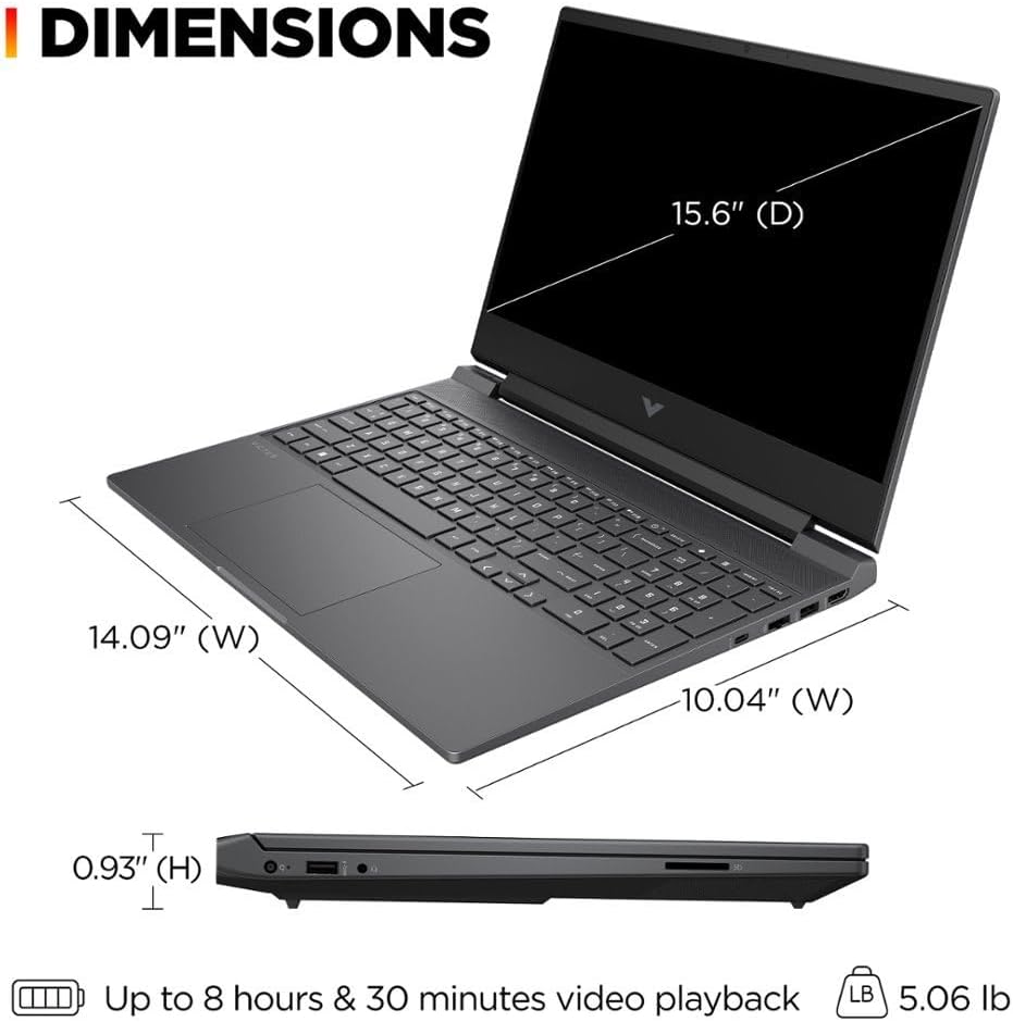 HP Victus 15.6' 144Hz FHD Gaming Laptop,AMD Ryzen 5 7535HS,32GB DDR5 RAM,2TB SSD,AMD Radeon RX 6550M,Beats RTX 2050,Backlit Keyboard,Windows11 Home, Mica Silver