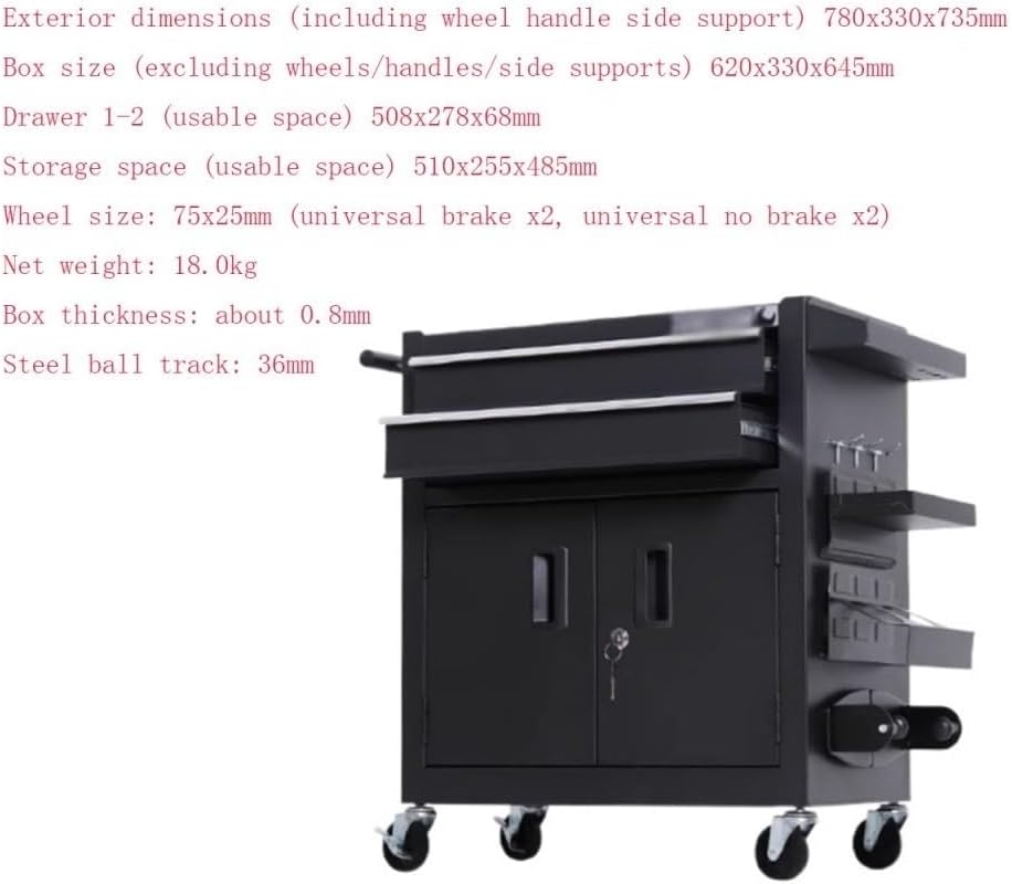 Tool Box Auto Repair Tools, Carts, Toolboxes, Tattoo Workstations, Workshops, Mobile Metal Tool Cabinets (Black) Tool Storage