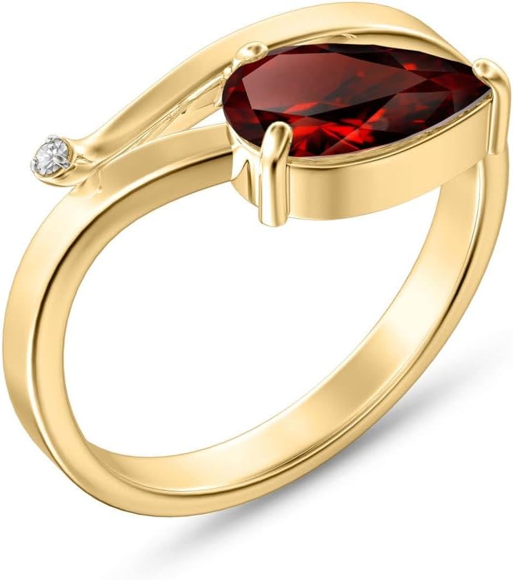 Galaxy Gold GG 14K Solid Yellow Gold Natural Garnet Ring for Women, Size 6.5, Fine Jewelry
