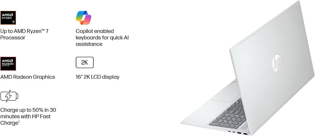 HP Omnibook 5 16' Copilot+ AI Laptop - AMD Ryzen AI 7 (50 Tops) - 2K (1920 x 1200) Touchscreen - Backlit Keyboard - 16GB Memory - 1TB SSD – Windows 11 – W/128GB Portable SSD