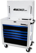 SR1 Performance Boxo USA 35' Pro Series 5-Drawer Service Cart with Flip Top Heavy Duty Steel Toolbox (Gloss White/Blue Trim)