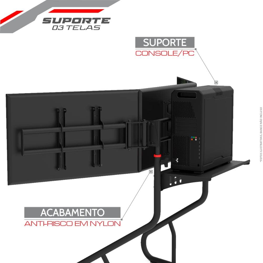 Extreme Sim Racing Triple Screen Tv Stand Add-on Upgrade With Back Tray - Fits almost all Sim Racing Rigs in the Market - Suitable for TV sizes up to 3 x 37'