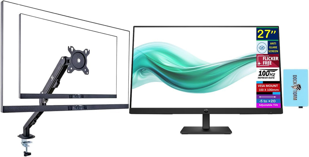 HP Series 3 Pro 27' FHD IPS Monitor with 5ms Response Time, Anti Glare, Flicker Free, VESA Mount (100 x 100 mm), Displayport, HDMI, Black Color with DKZ Hub & ErgoFlexy Single Monitor Mount