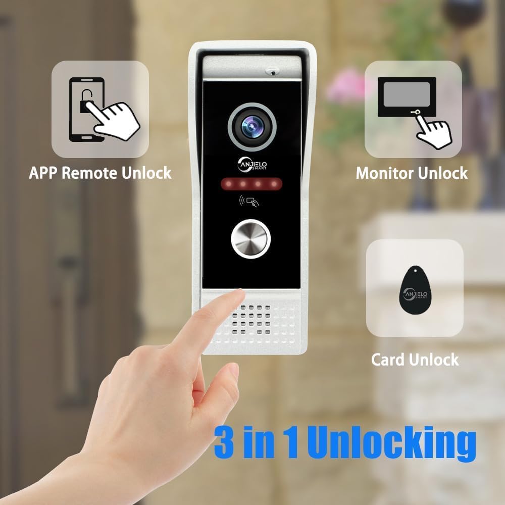 Wired Video Apartment Doorbell Intercom,1080P HD Touch Screen Monitor with Camera,7 Inch Ring Video Doorbell,TUYA WiFi Smart Home Video Intercom,Night Vision,Two-Way Audio (2 Monitor+1 Bell+2 Camera)