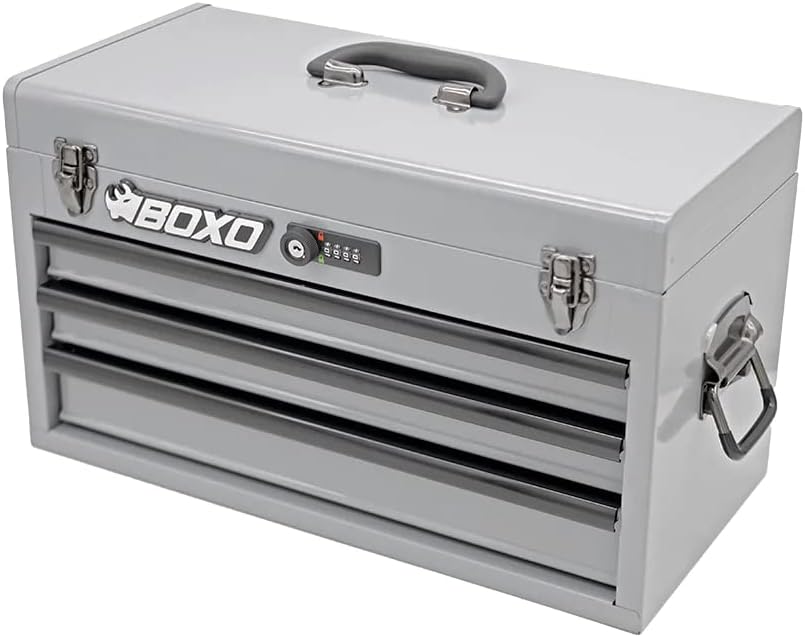 BOXO USA Heavy Duty Toolbox 103 Piece MotoBox Hand Carry Tool Box with Locking System for Motorcycle, Dirt Bike, Dual Sport (Nardo Gray)