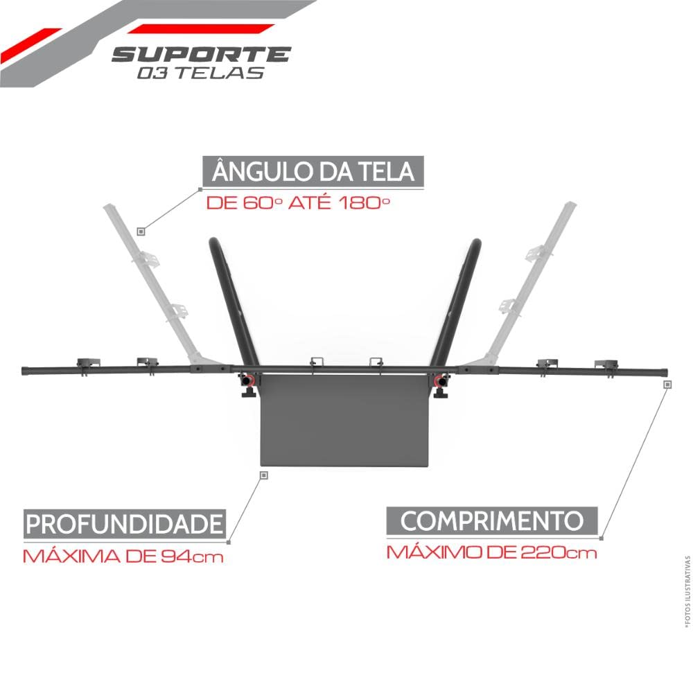 Extreme Sim Racing Triple Screen Tv Stand Add-on Upgrade With Back Tray - Fits almost all Sim Racing Rigs in the Market - Suitable for TV sizes up to 3 x 37'