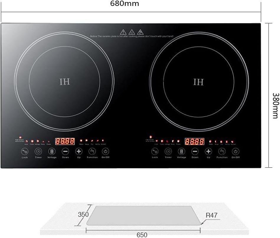 Double Induction Cooker, 1200W 2 Burner Induction Cooker Cooktop, Electromagnetic Oven High Temperature Resistance Double Burner Countertop Cooktop 8 Gear Firepower Dual Induction Hot Plate
