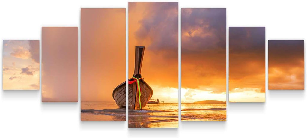 Startonight Large Canvas Wall Art Beach - A Boat at Sunset - Huge Framed Modern Set of 7 Panels 40' x 95'